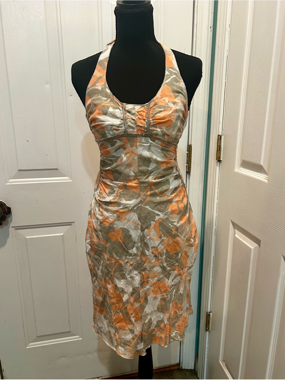 Armani Exchange Orange Floral Halter Dress Fitted SZ 0